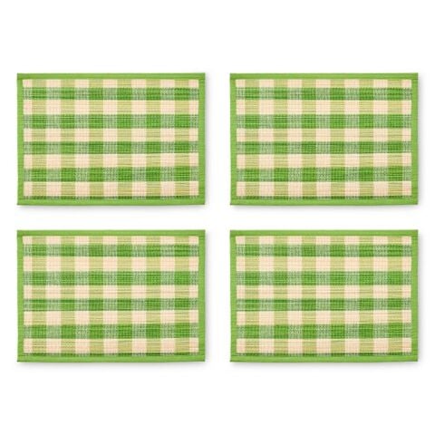 Green Woven Check Straw Placemats Set of 4