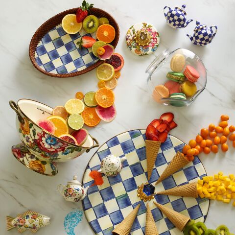 Royal Check Rattan & Enamel Tray - Small