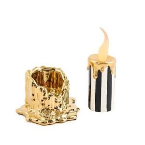 Haunted House Short Gold Candle Holder & Illuminated Striped Candle Set