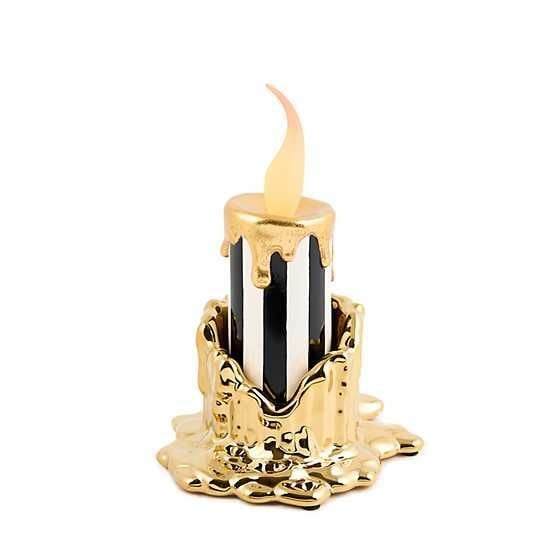 Haunted House Short Gold Candle Holder & Illuminated Striped Candle Set