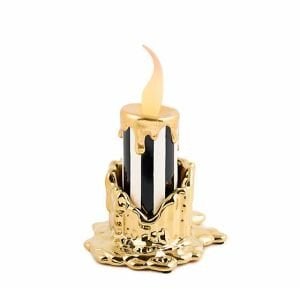 Haunted House Short Gold Candle Holder & Illuminated Striped Candle Set