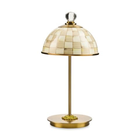 Mocha Check LED Rechargeable Dome Table Lamp