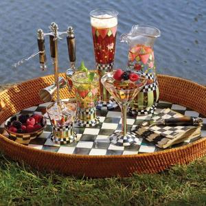 Courtly Check Rattan & Enamel Party Tray