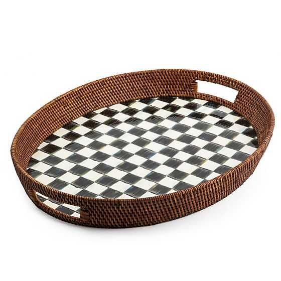 Courtly Check Rattan & Enamel Party Tray