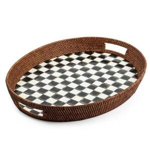 Courtly Check Rattan & Enamel Party Tray