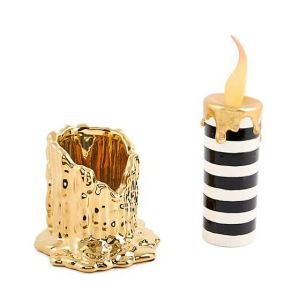 Haunted House Tall Gold Candle Holder & Illuminated Striped Candle Set