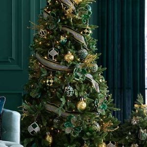 Emerald Luxe Beaded Ball Ornaments, Set of 3