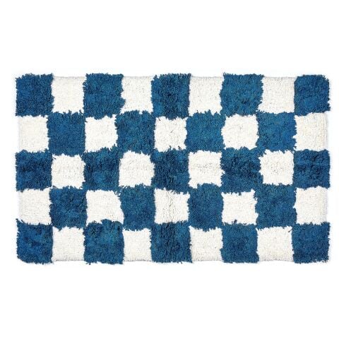 Checkerboard Indigo Bath Rug