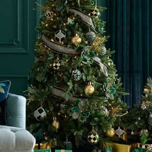 Emerald Luxe Patchwork Ball Ornaments, Set of 4