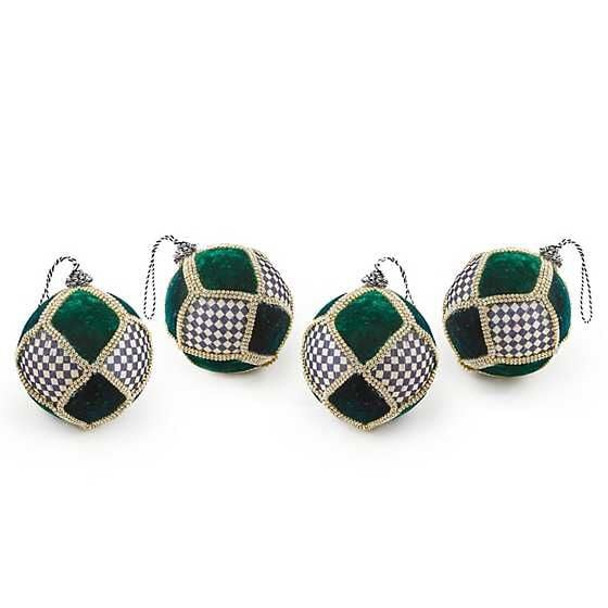Emerald Luxe Patchwork Ball Ornaments Set of 4