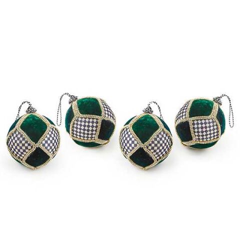 Emerald Luxe Patchwork Ball Ornaments, Set of 4