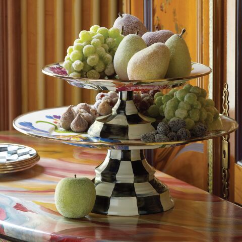 MacKenzie-ChildsWhite Flower Market Small Pedestal Platter
