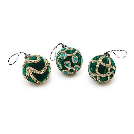 Emerald Luxe Jeweled Ball Ornaments, Set of 3