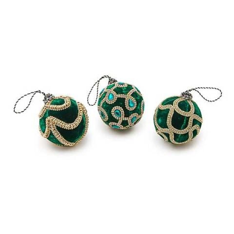 Emerald Luxe Jeweled Ball Ornaments Set of 3