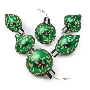 Emerald Luxe Assorted Glass Ornaments, Set of 6