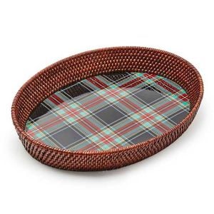 Tartan Large Black Rattan Serving Tray