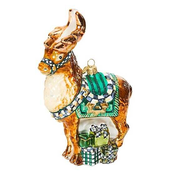 Emerald Luxe Reindeer Glass Ornament