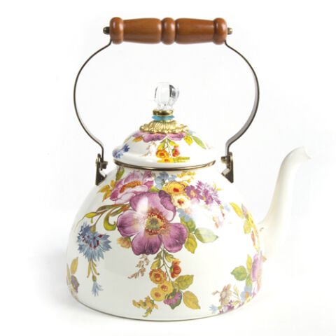 Flower Market 3 Quart Tea Kettle - White