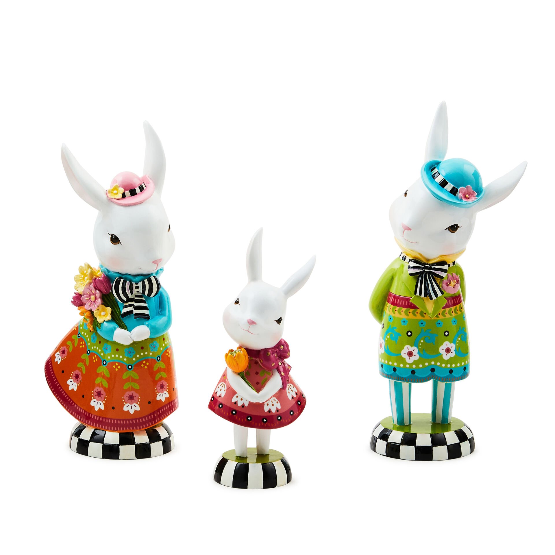 Calico Bunny Figures, Set of 3