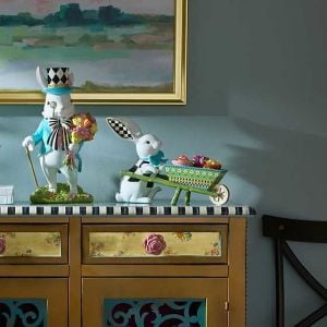 Calico Bunny with Wheelbarrow