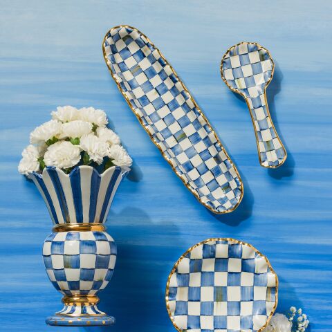 Royal Check Ceramic Spoon Rest