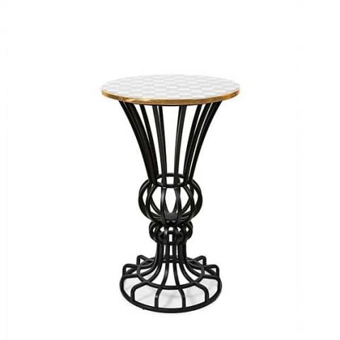 Sterling Check Pedestal Accent Table