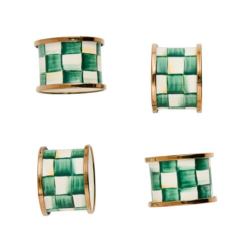 Emerald Check Napkin Rings Set of 4