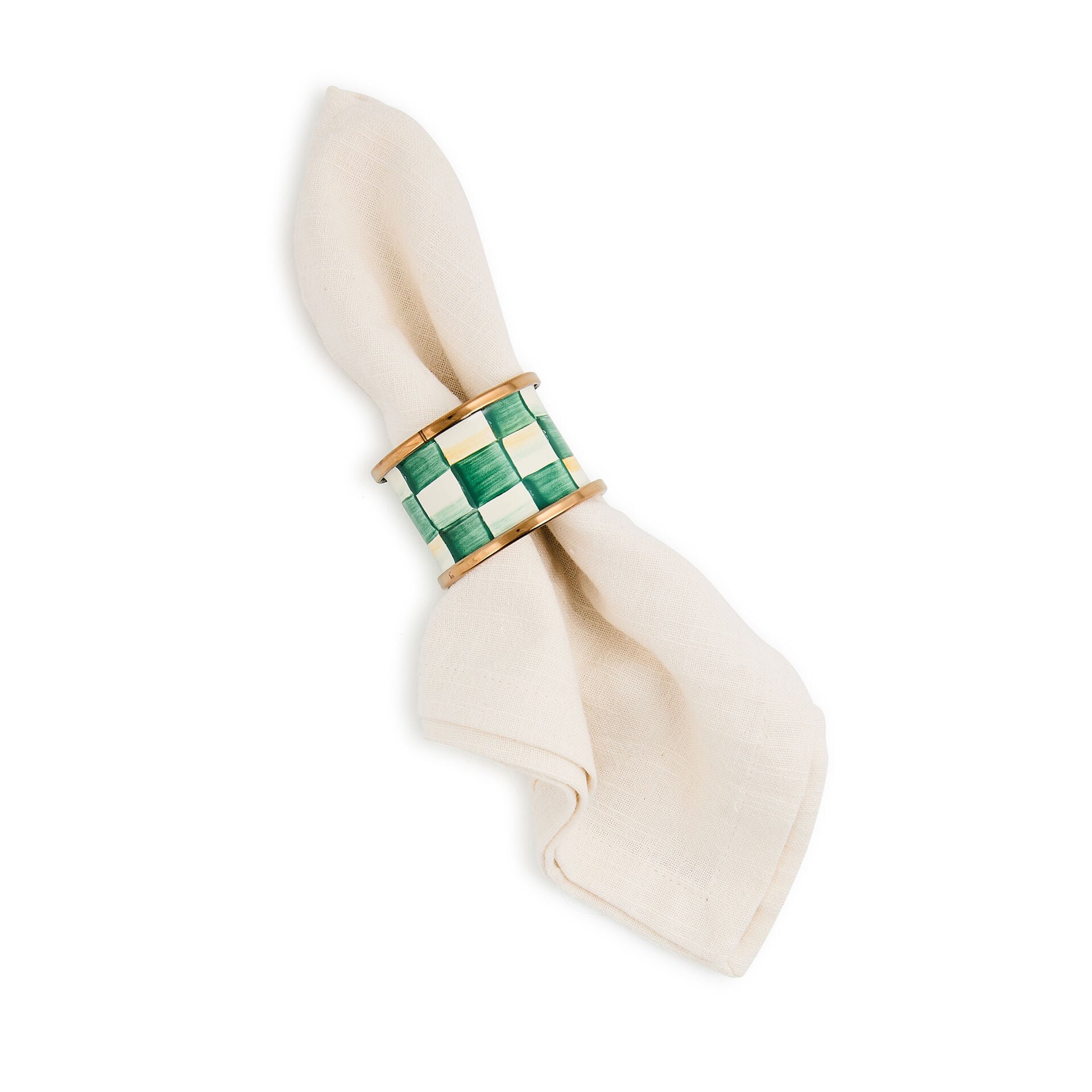 Emerald Check Napkin Rings, Set of 4