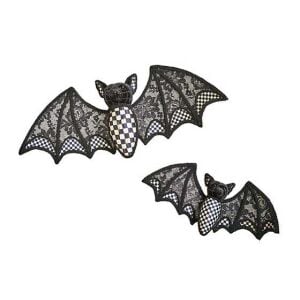 Haunted House Hanging Black Velvet & Check Bats, Set of 2