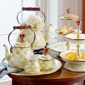 Parchment Check Enamel Tea Kettle - 2 Quart