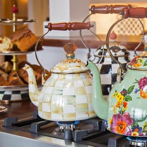 Parchment Check Enamel Tea Kettle - 2 Quart