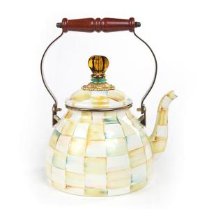 Parchment Check Enamel Tea Kettle - 2 Quart