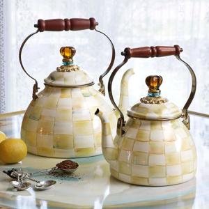Parchment Check Enamel Tea Kettle - 2 Quart