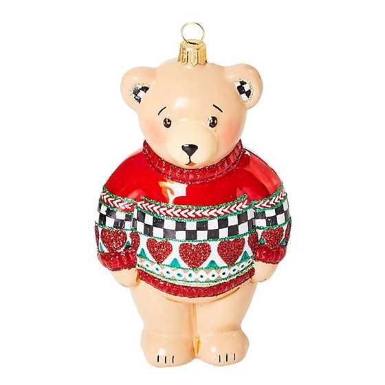 Cozy Christmas Sweater Bear Glass Ornament