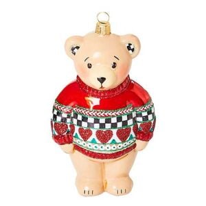 Cozy Christmas Sweater Bear Glass Ornament