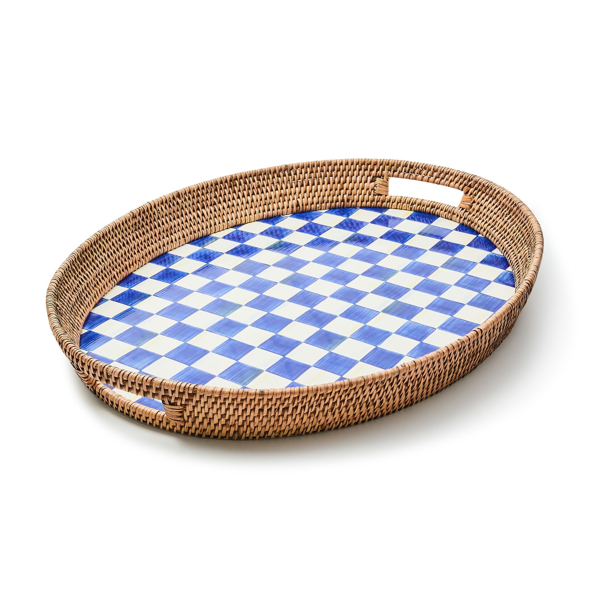 Royal Check Enamel & Rattan Party Tray