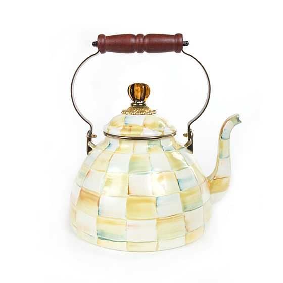 Parchment Check Enamel Tea Kettle - 3 Quart