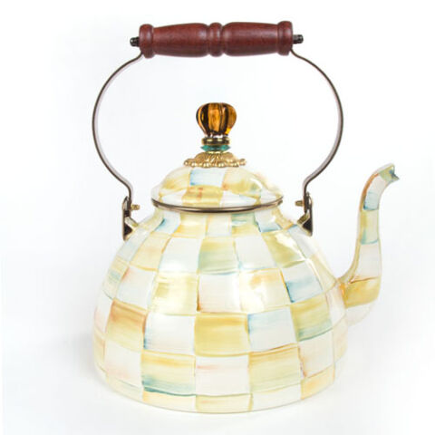 Parchment Check Enamel Tea Kettle - 3 Quart