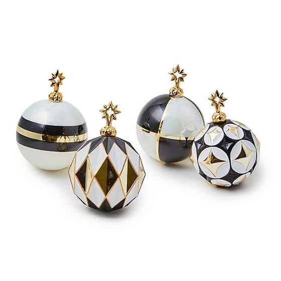Black & White Star Glass Ball Ornaments, Set of 4