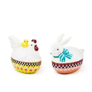Calico Oval Lidded Bunny Dish