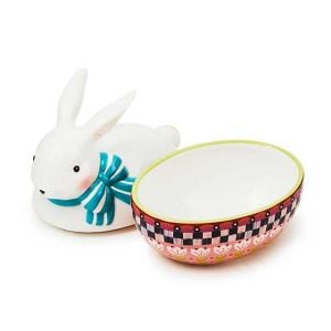 Calico Oval Lidded Bunny Dish