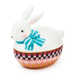 Calico Oval Lidded Bunny Dish