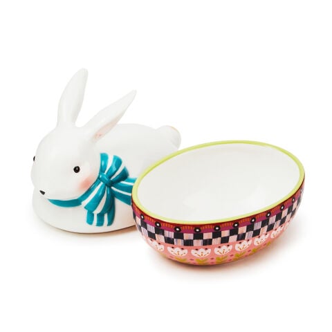 Calico Oval Lidded Bunny Dish