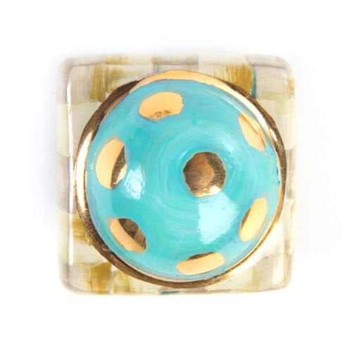 Petit Four Square Knob - Parchment Check