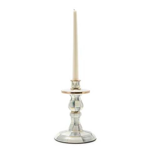 Sterling Check Enamel Candlestick - Small