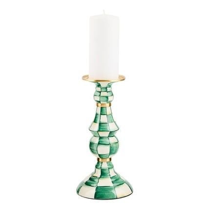 Emerald Check Large Pillar Candlestick