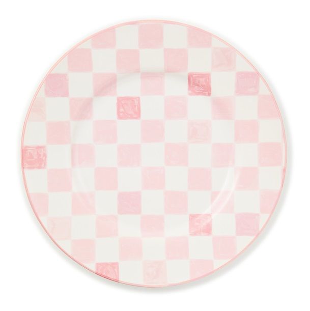 Pink Check Dinner Plate