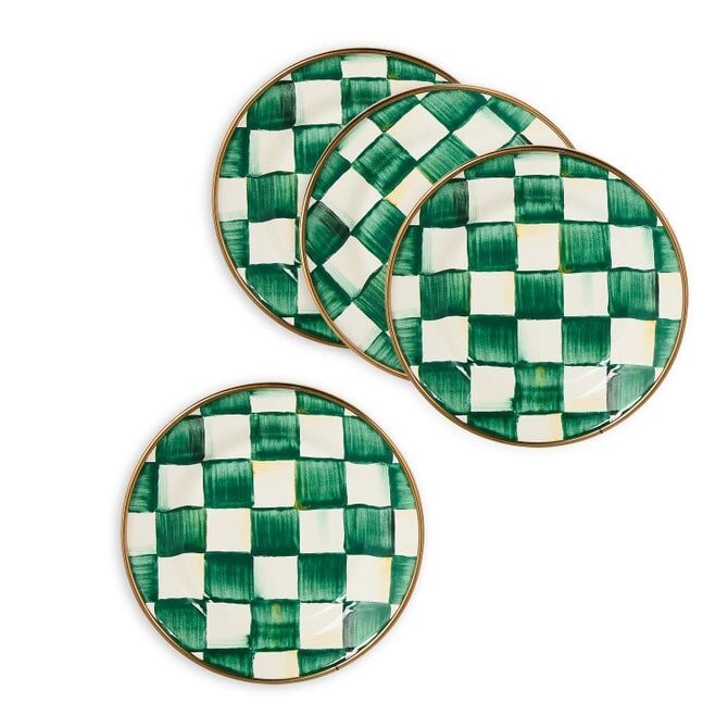 Emerald Check Appetizer Plates Set of 4