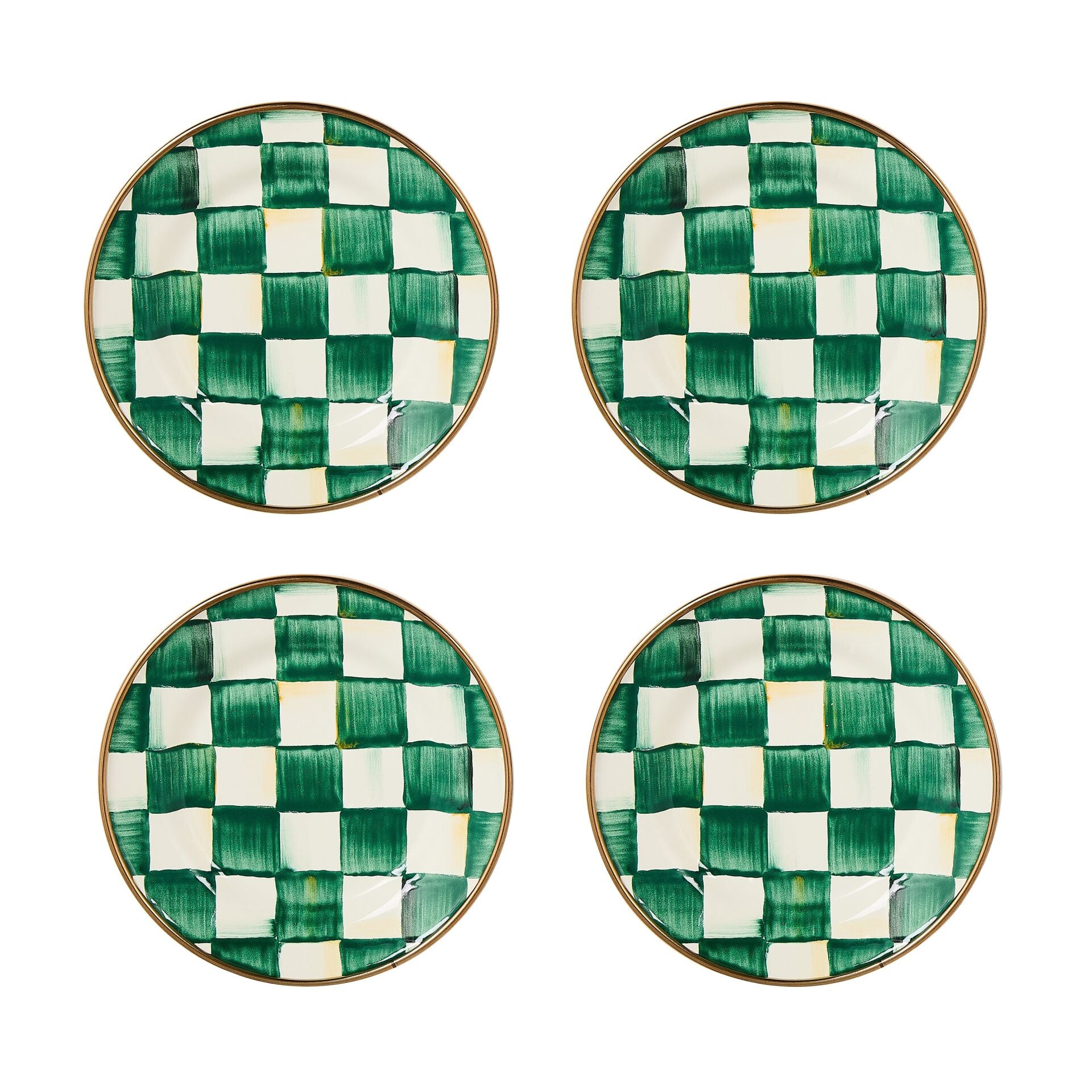 Emerald Check Appetizer Plates Set of 4