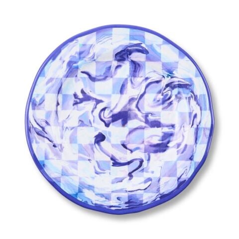 Blue Marble Check Melamine Dinner Plates Set of 4